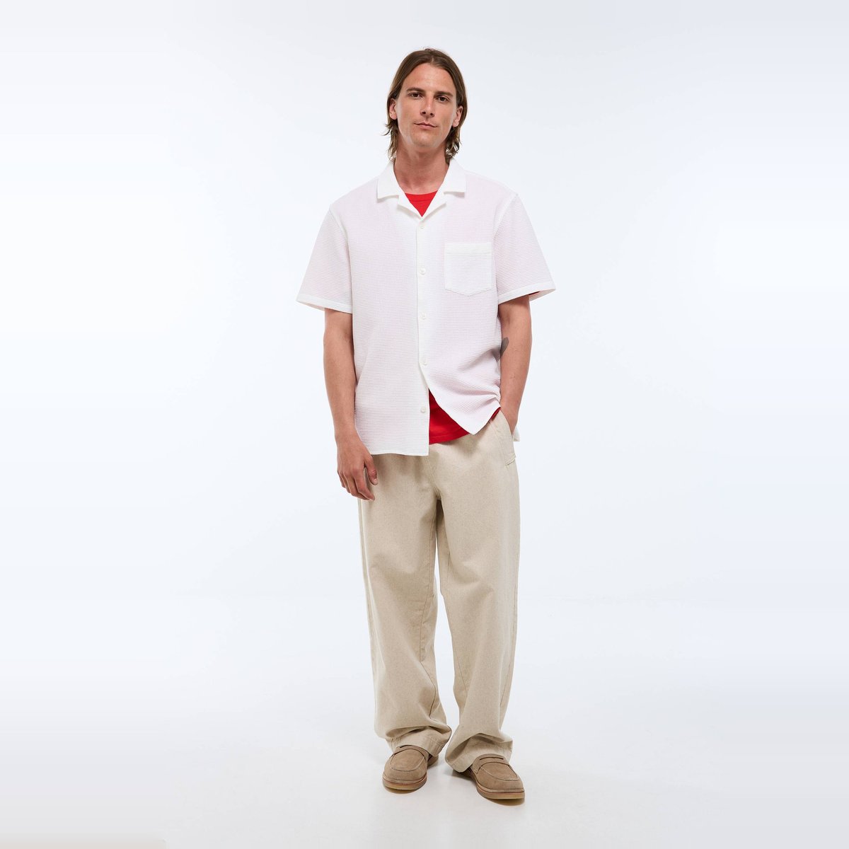 Chemise manches courtes gaufrée en coton bio GOTS ecru, MONOPRIX