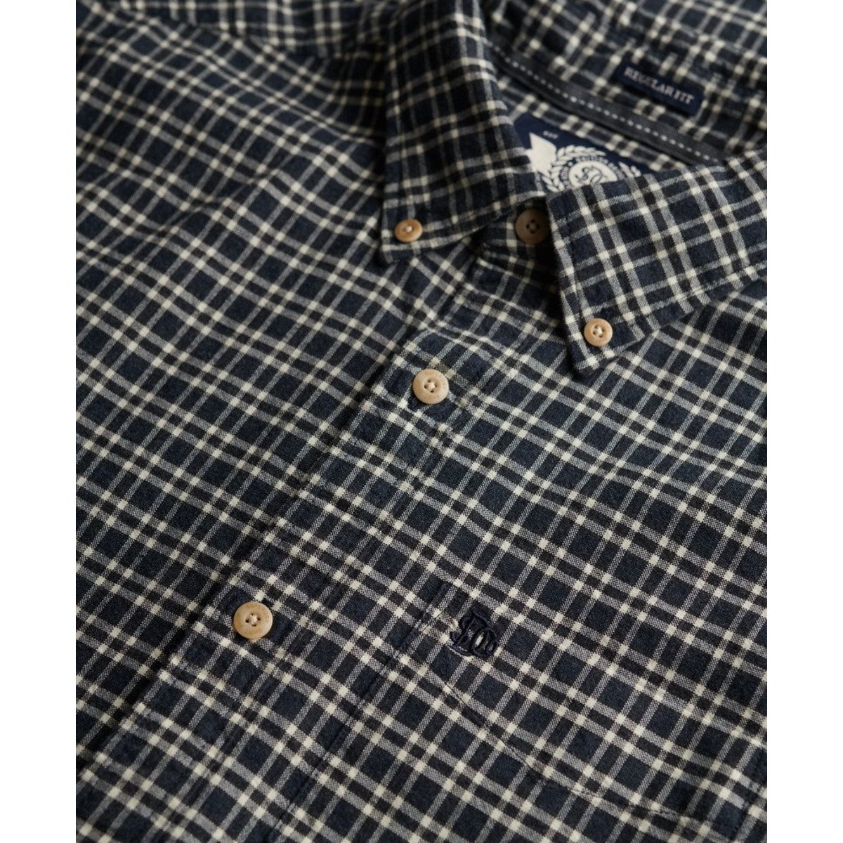 Chemise Oxford à Carreaux Premium micro carreaux bleu marine chiné, SUPERDRY