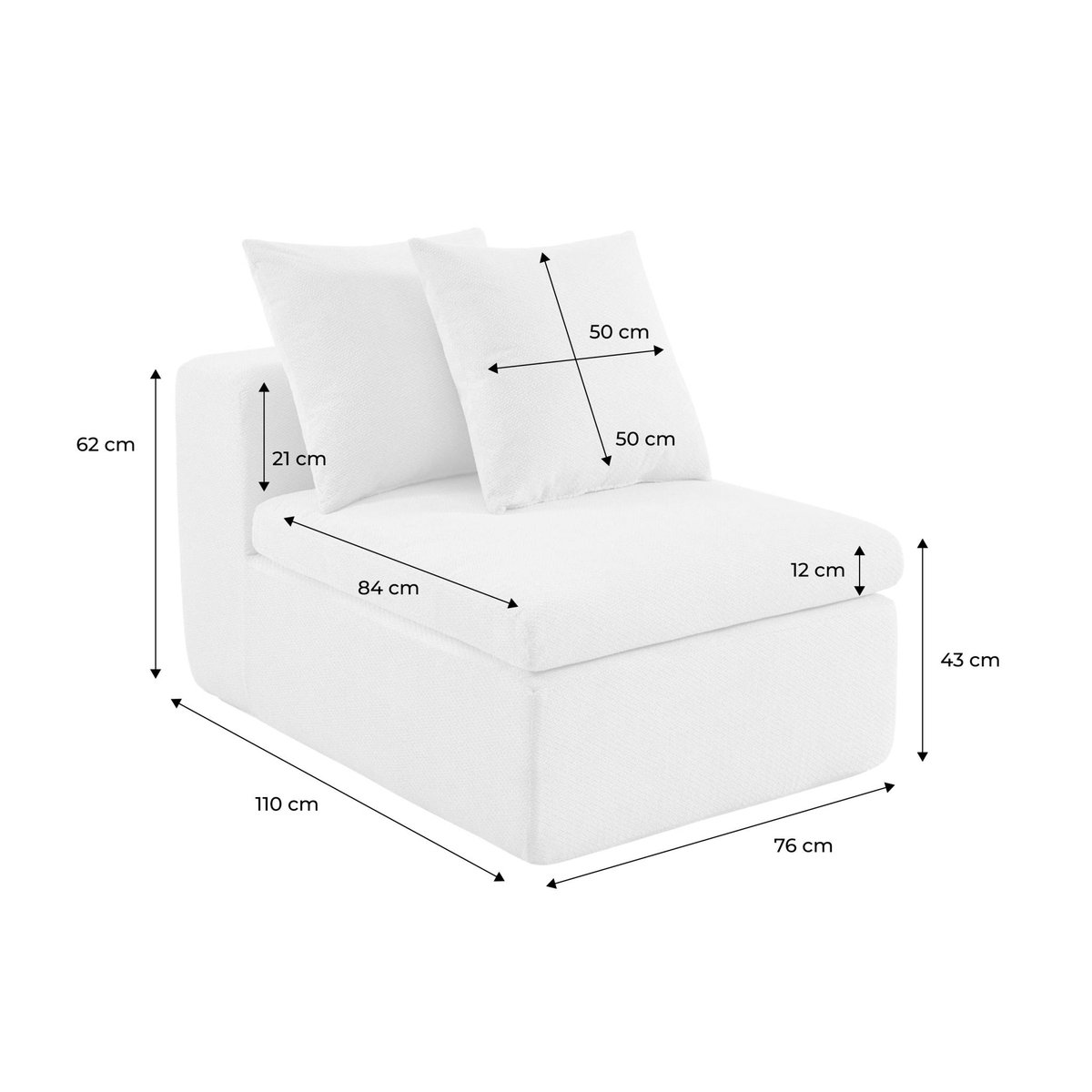 Fauteuil compressé pour canapé modulable tissu chenille 1 place MOVI blanc, SWEEEK