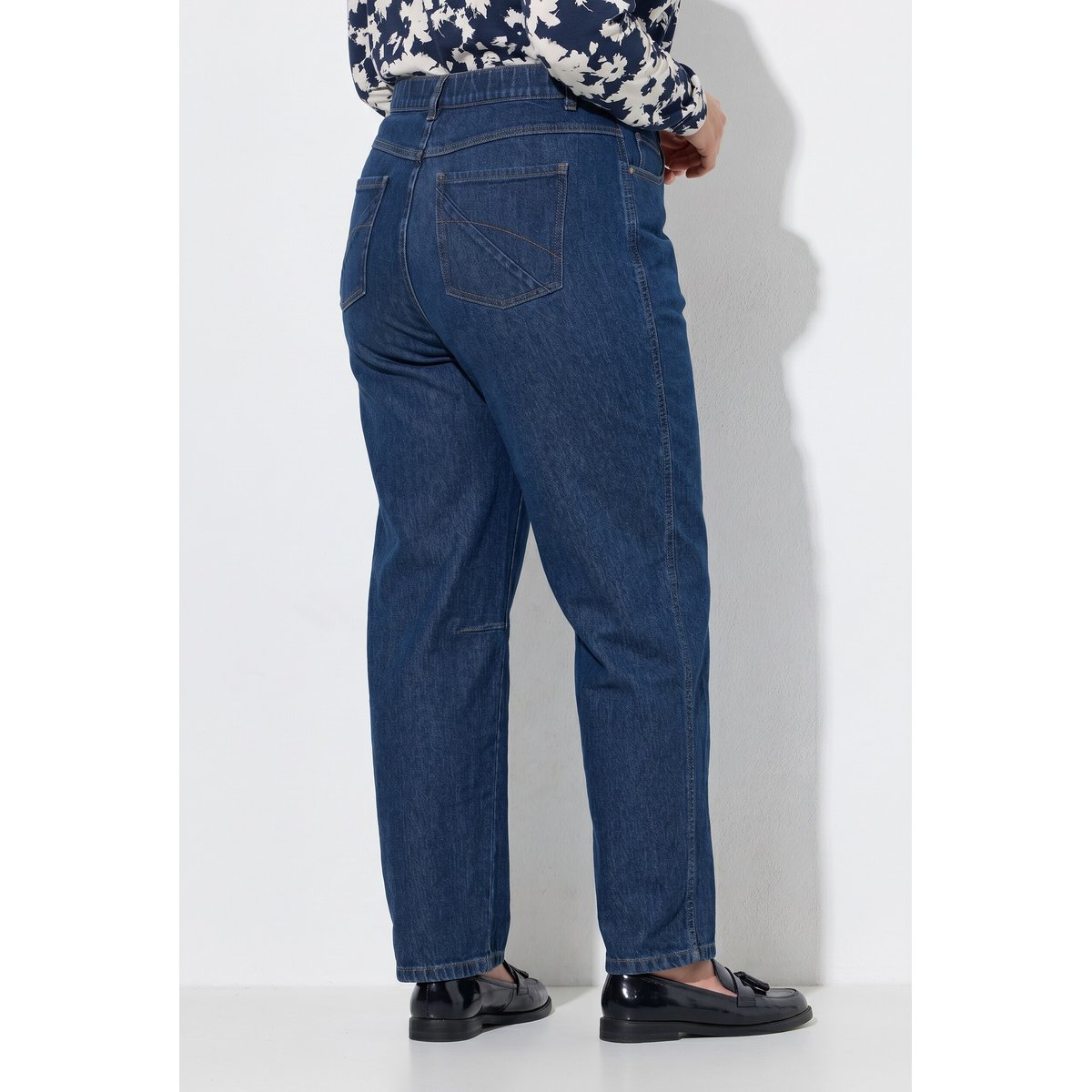 Jean Barrel en coton bio, taille confortable bleu jean, ULLA POPKEN