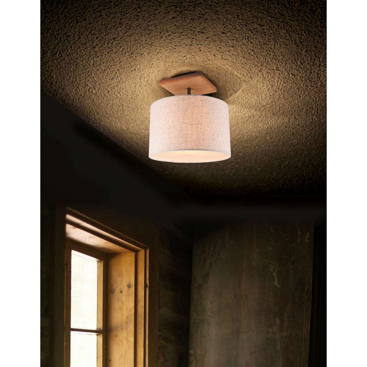 Candeeiro de teto Elmau, TRIO Lighting branco/madeira, TRIO LIGHTING