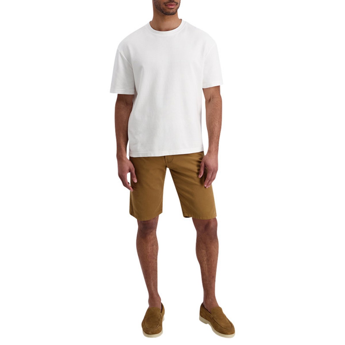 Short en coton camel uni avec une coupe ajustée et des poches italiennes marron, CARDIN SPORTSWEAR