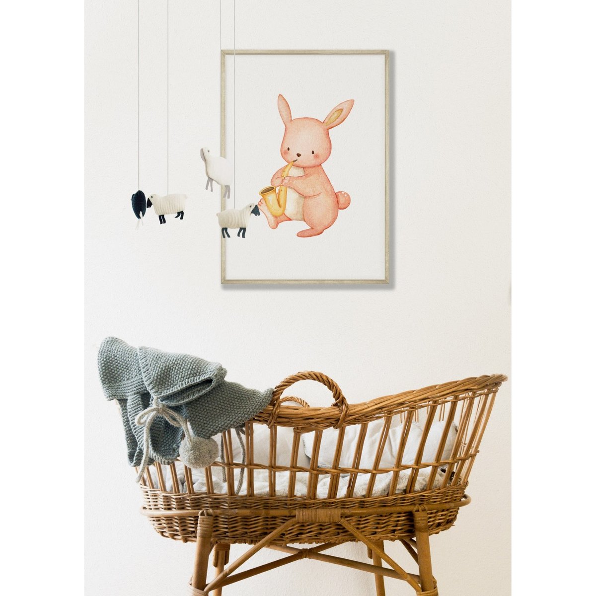 Affiche Enfant Lapin Saxophone blanc, L'AFFICHERIE