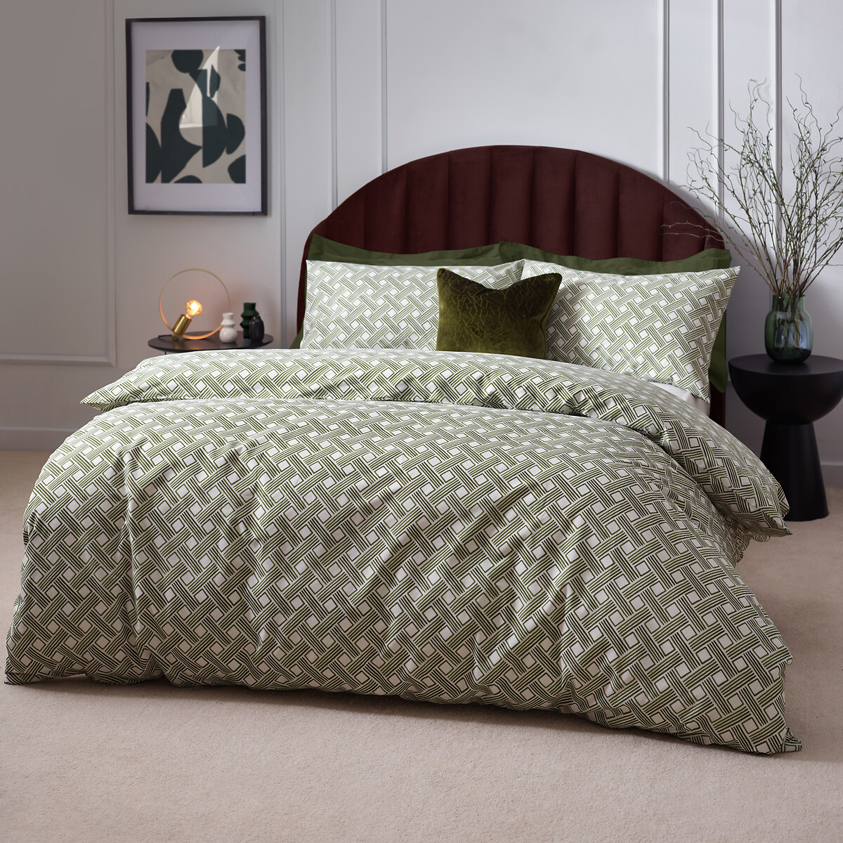 Alexa Abstract Cotton Mix Duvet Cover and Pillowcase Set olive, HÖEM