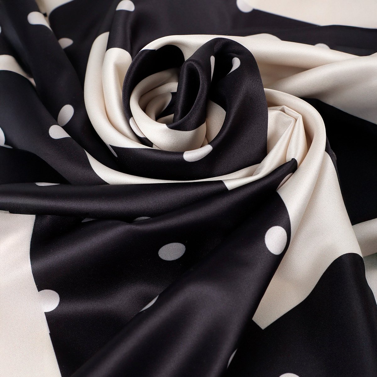 Foulard carré en satin à pois noir, LOLA CASADEMUNT