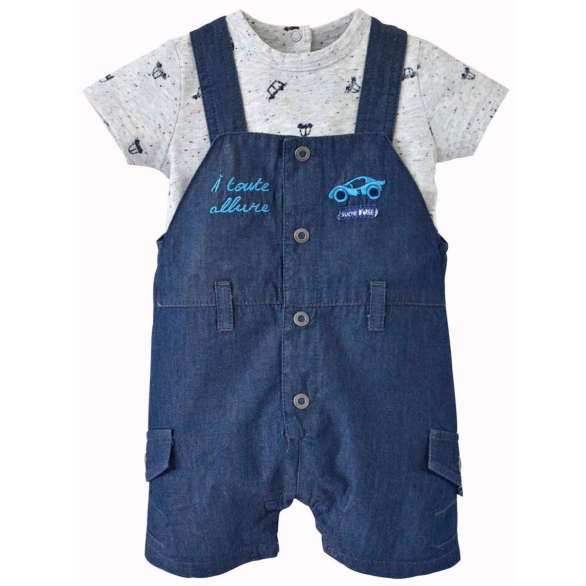 Ensemble t shirt salopette courte aymeric bleu, SUCRE D'ORGE