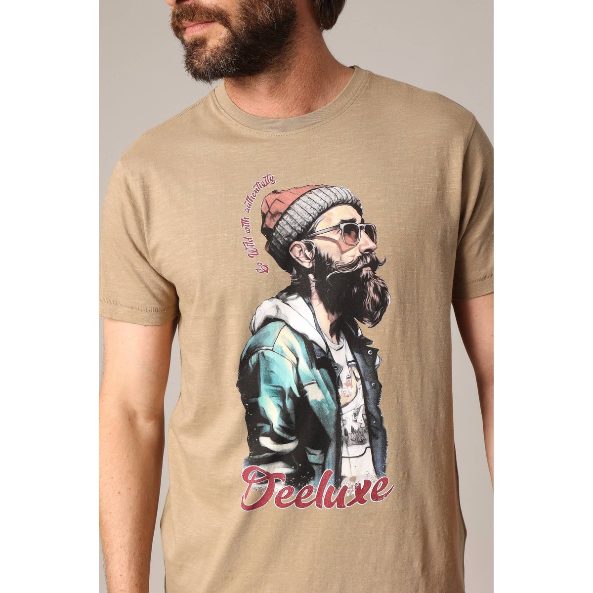 T-shirt en coton avec imprimé hipster barbu HIPSTER bois d'orme, DEELUXE
