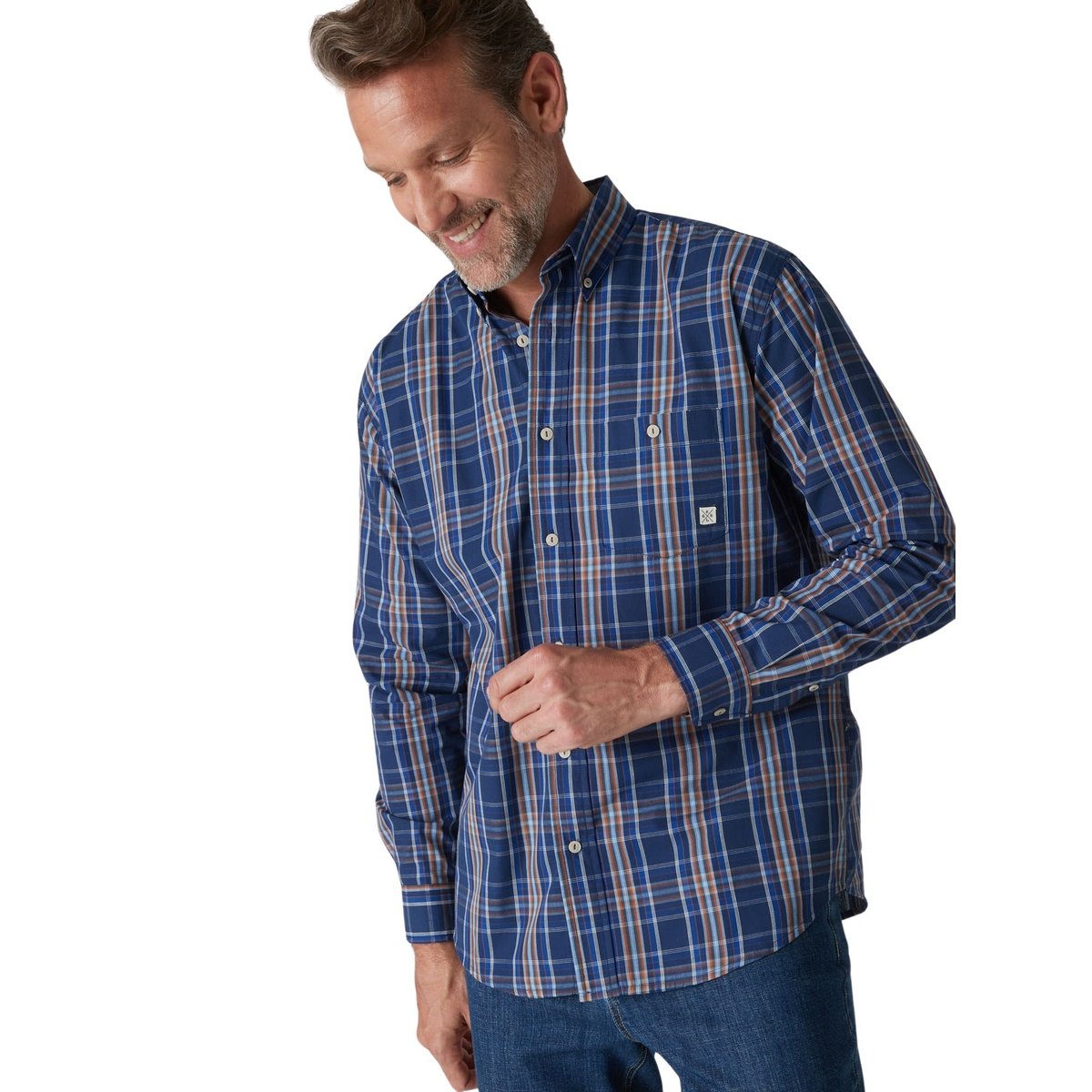 Chemise manches longues à carreaux bleu carreaux rayé bleu, DAXON