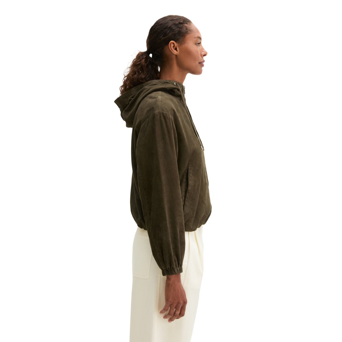 Veste en cuir avec capuche regular en cuir de chèvre velours marron foncé, MARC O'POLO
