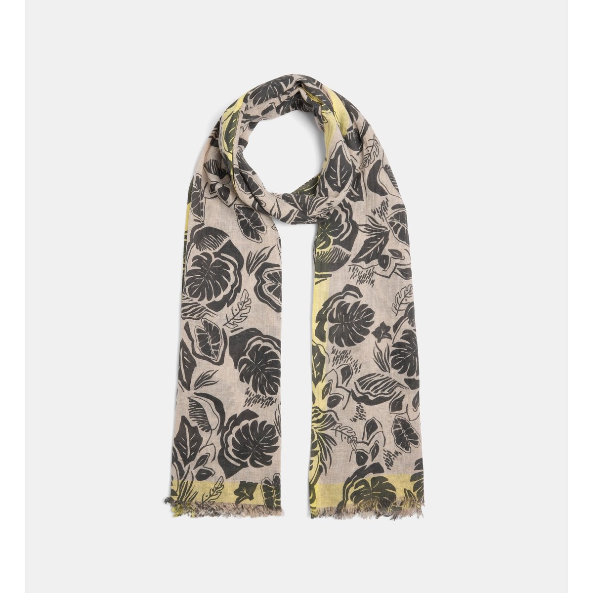 Chèche ariel motif floral en coton mélangé jaune, GALERIES LAFAYETTE