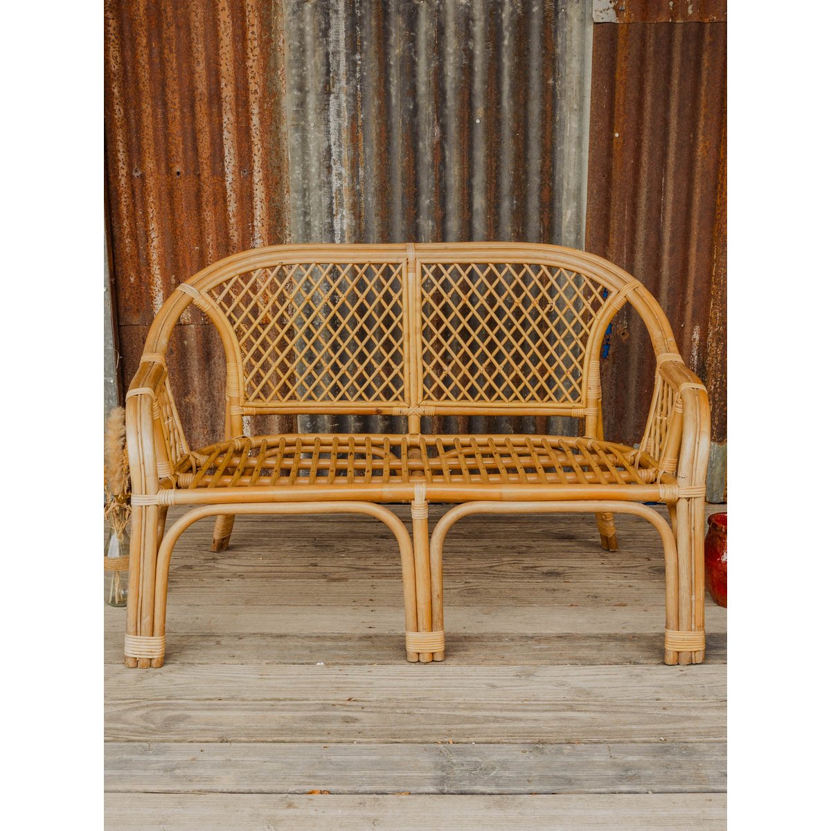Banquette en rotin Martine N°170 - Bon état bois clair, DEBONGOUT