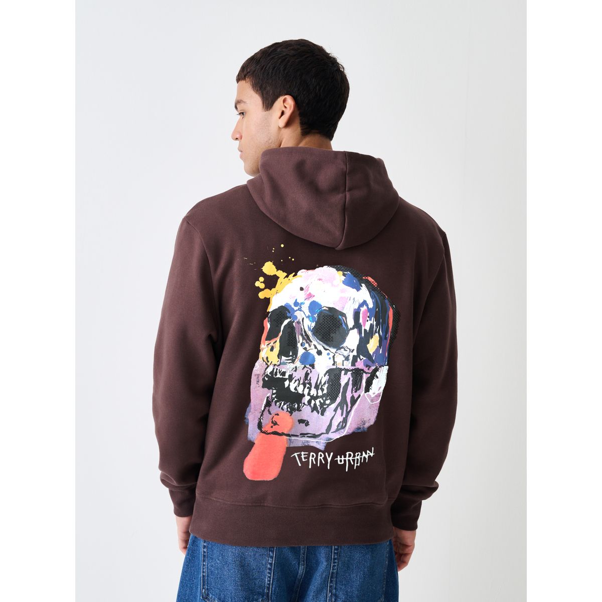Sweat à capuche tête de mort sous licence marron chocolat, NEXT