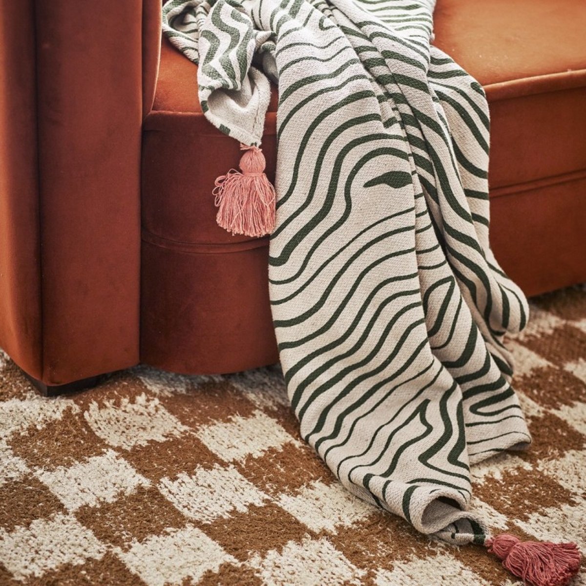 Plaid coton recyclé motif WOODSBY vert, BLOOMINGVILLE