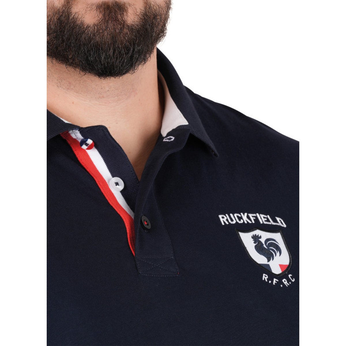 Polo en coton biologique marine uni pourvu de manches courtes bleu foncé, RUCKFIELD