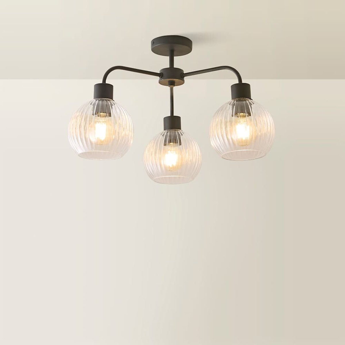 Maddy 3-Light Semi-Flush Ceiling Light with Filament Bulbs black, ÉDITÉ