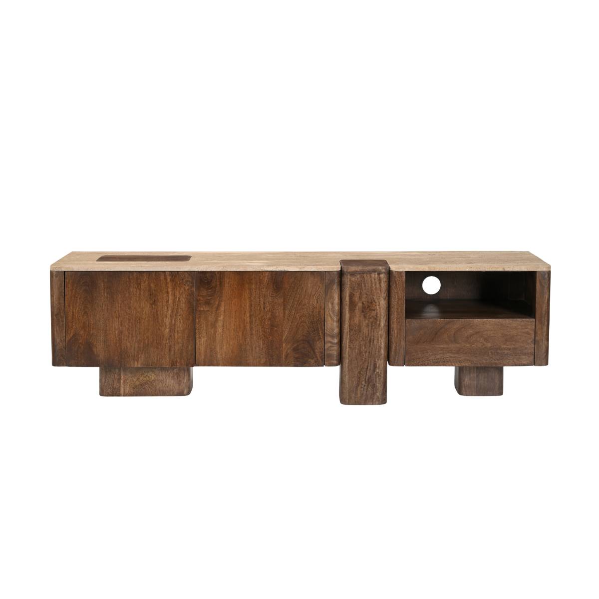 Meuble TV en bois de manguier CAROLA bois foncé, MADE IN MEUBLES