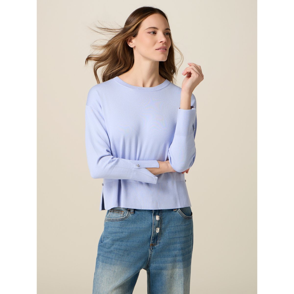 Pull avec boutons bijoux light - blue, OLTRE
