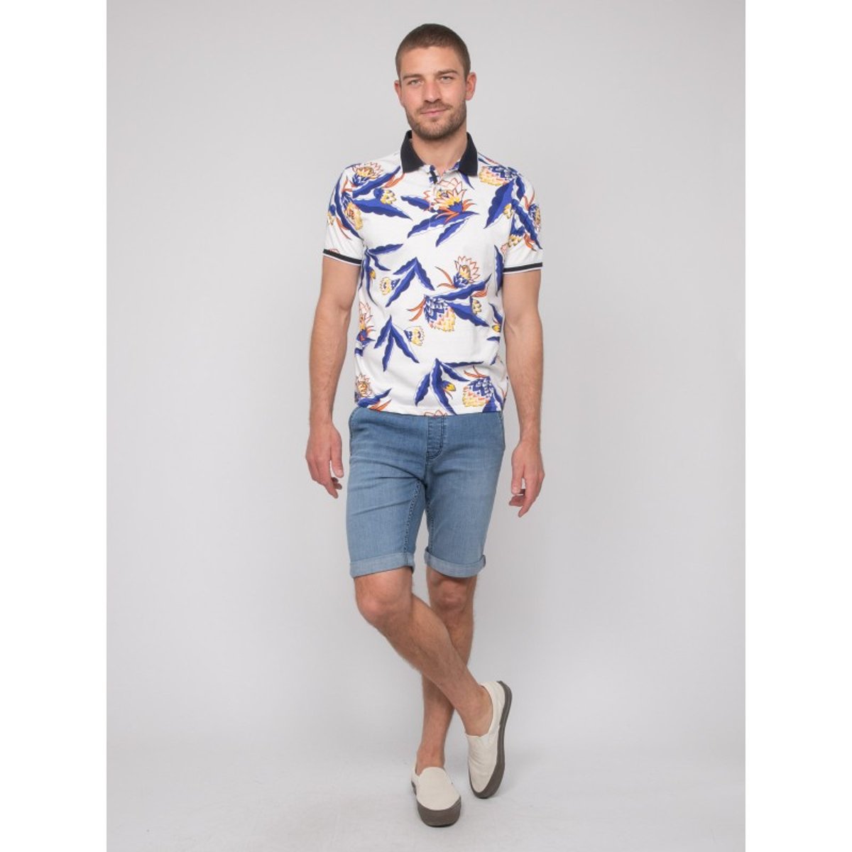 Polo Manches Courtes Coton Motifs Pewa bleu marine, RITCHIE