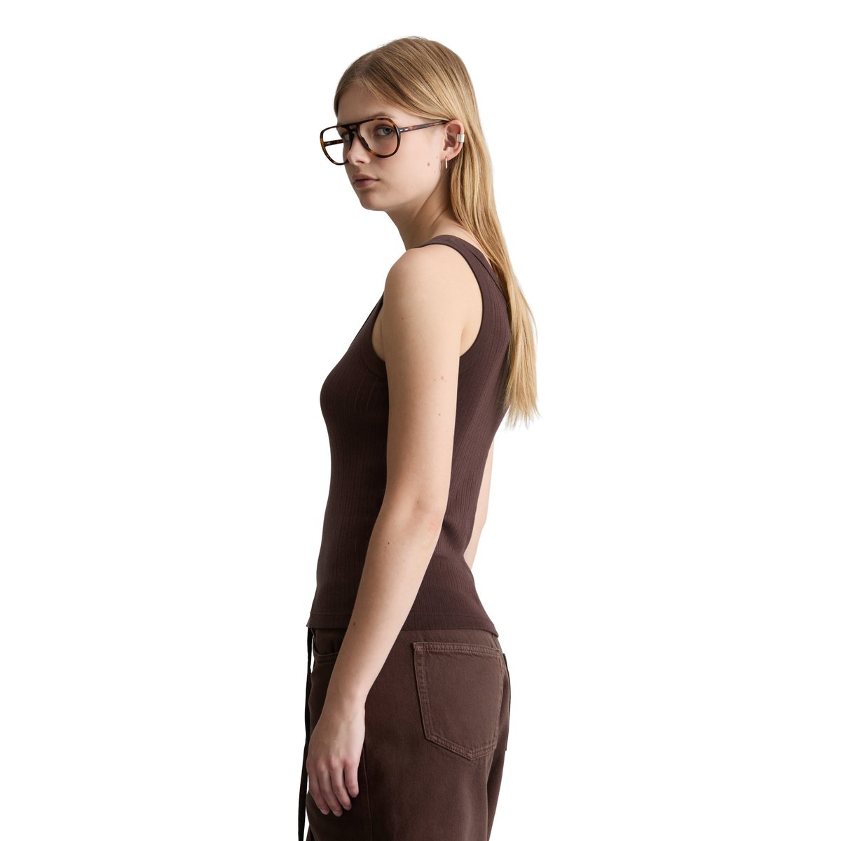Pointelle-Top slim en jersey de coton doux rouge foncé, MARC O’POLO DENIM