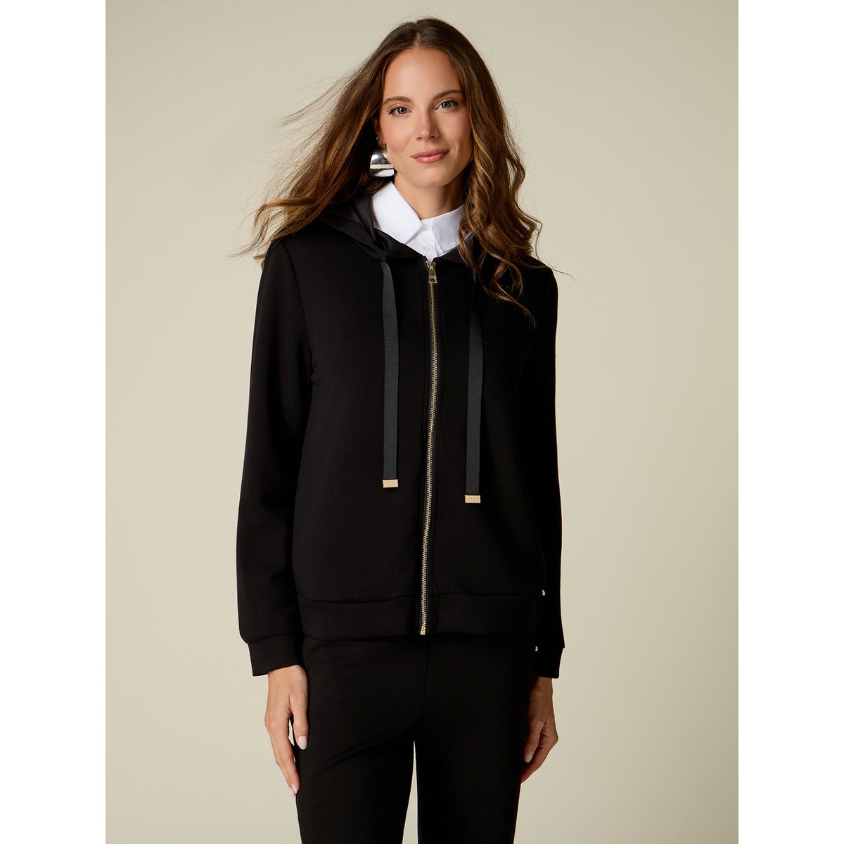Sweat à capuche avec zip noir, OLTRE