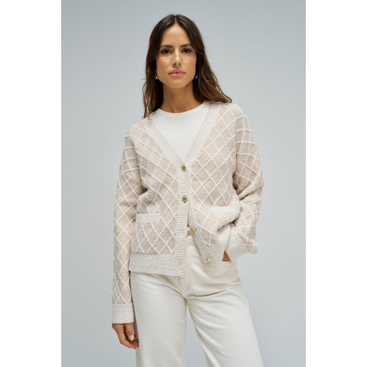 CARDIGAN COM JACQUARD E Fil textile beige, SALSA JEANS