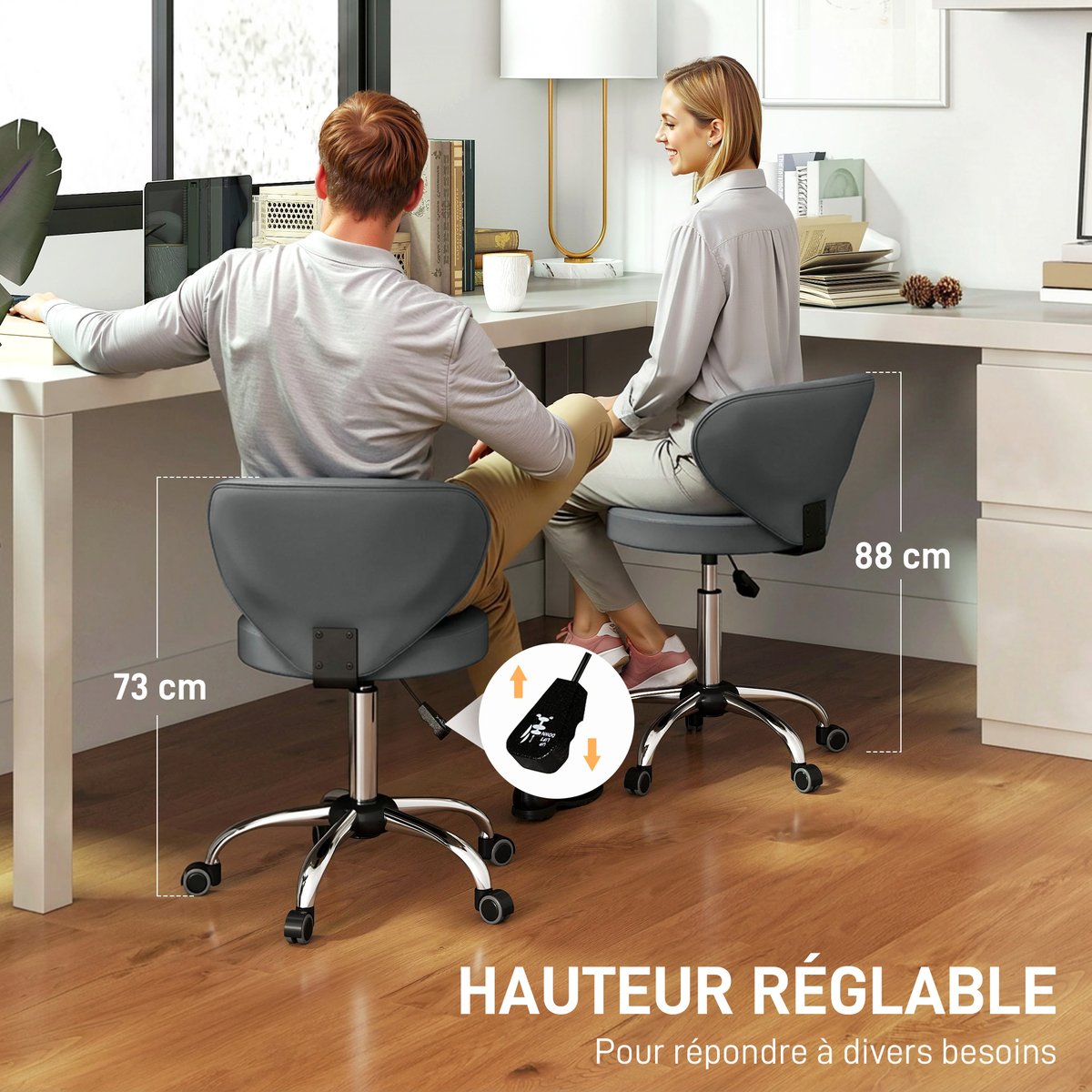 Tabouret de salon PU Gris gris, argent, HOMCOM