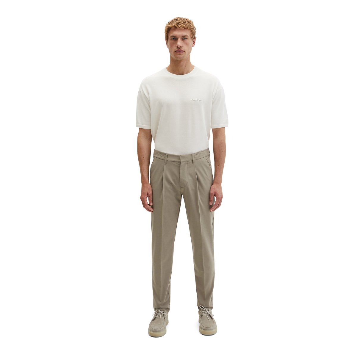 Pantalon modèle Morot Jogger Travel Collection en Technical Wool Blend léger marron, MARC O'POLO