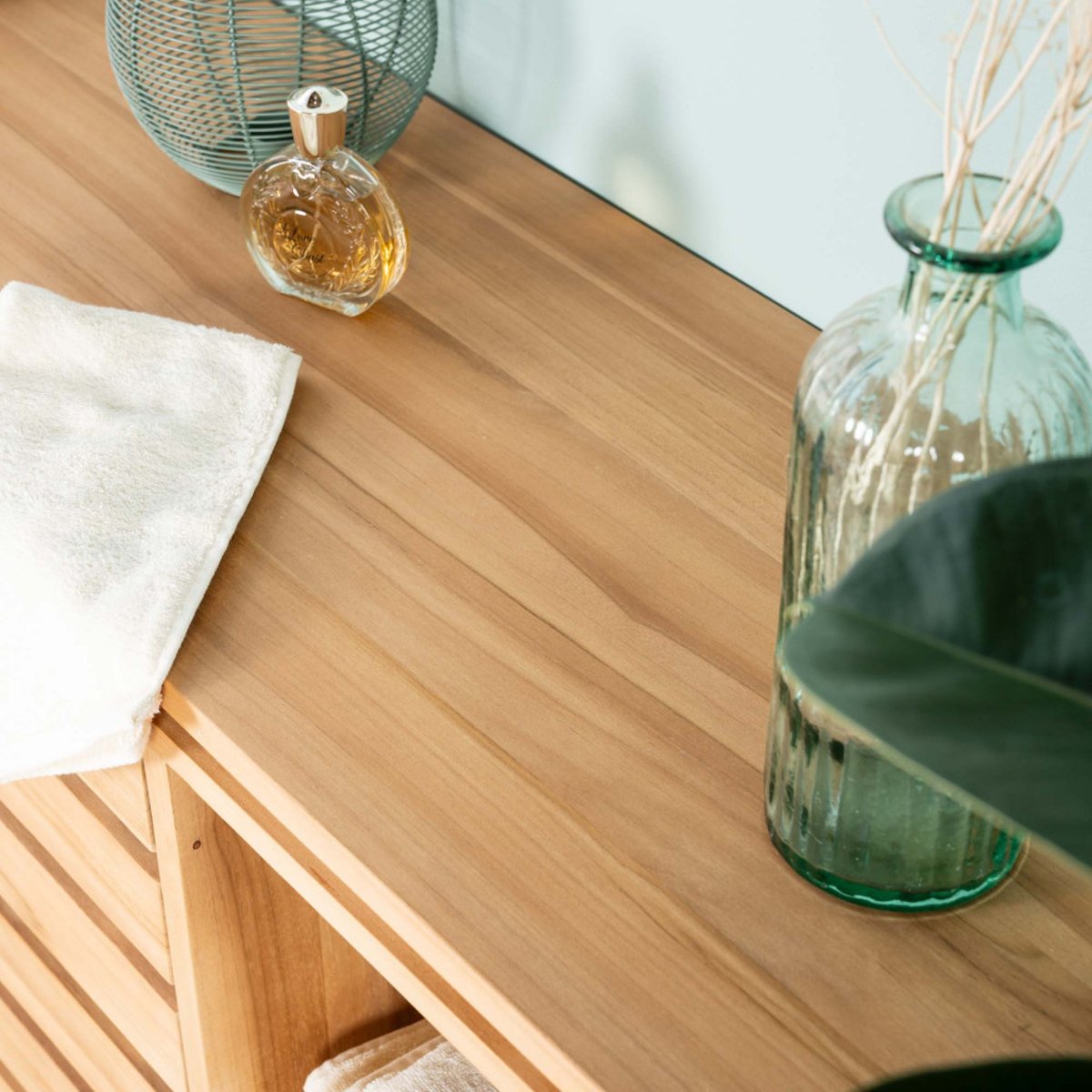 Meuble sous vasque en teck massif rectangle 120 cm naturel, WANDA COLLECTION