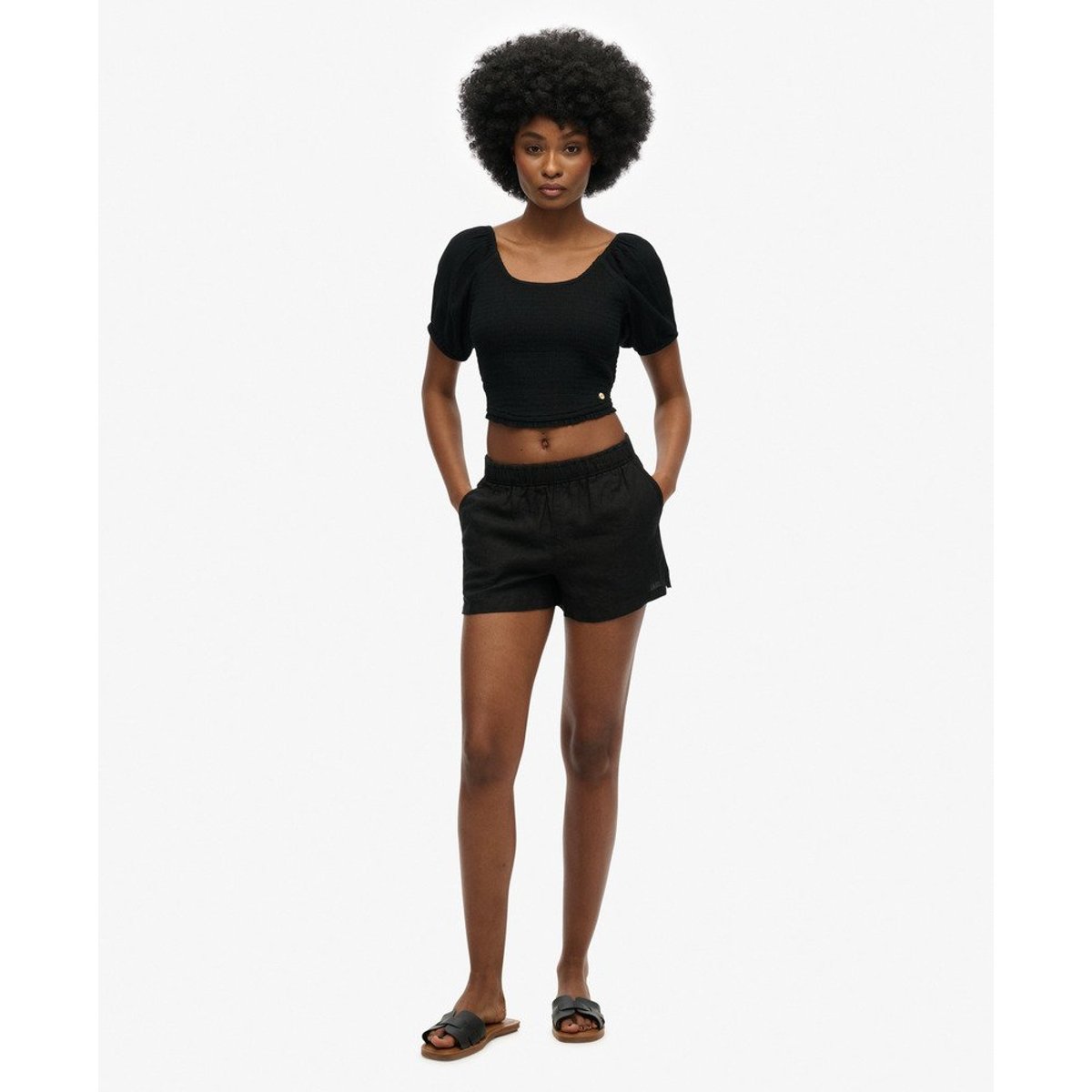 Short en lin noir, SUPERDRY