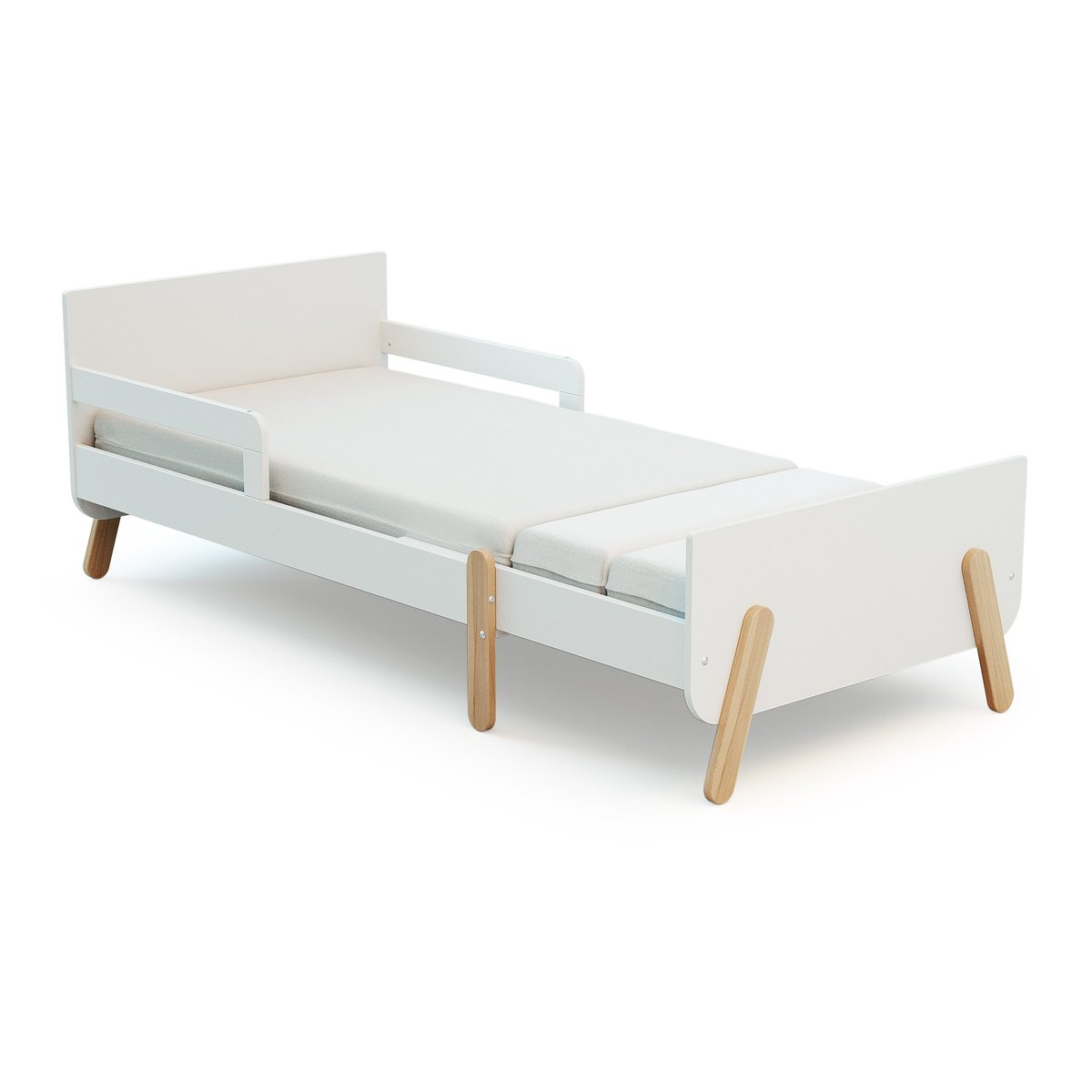 Lit enfant extensible en bois 80x140-165-190 PIRATE avec matelas blanc, JURABABY