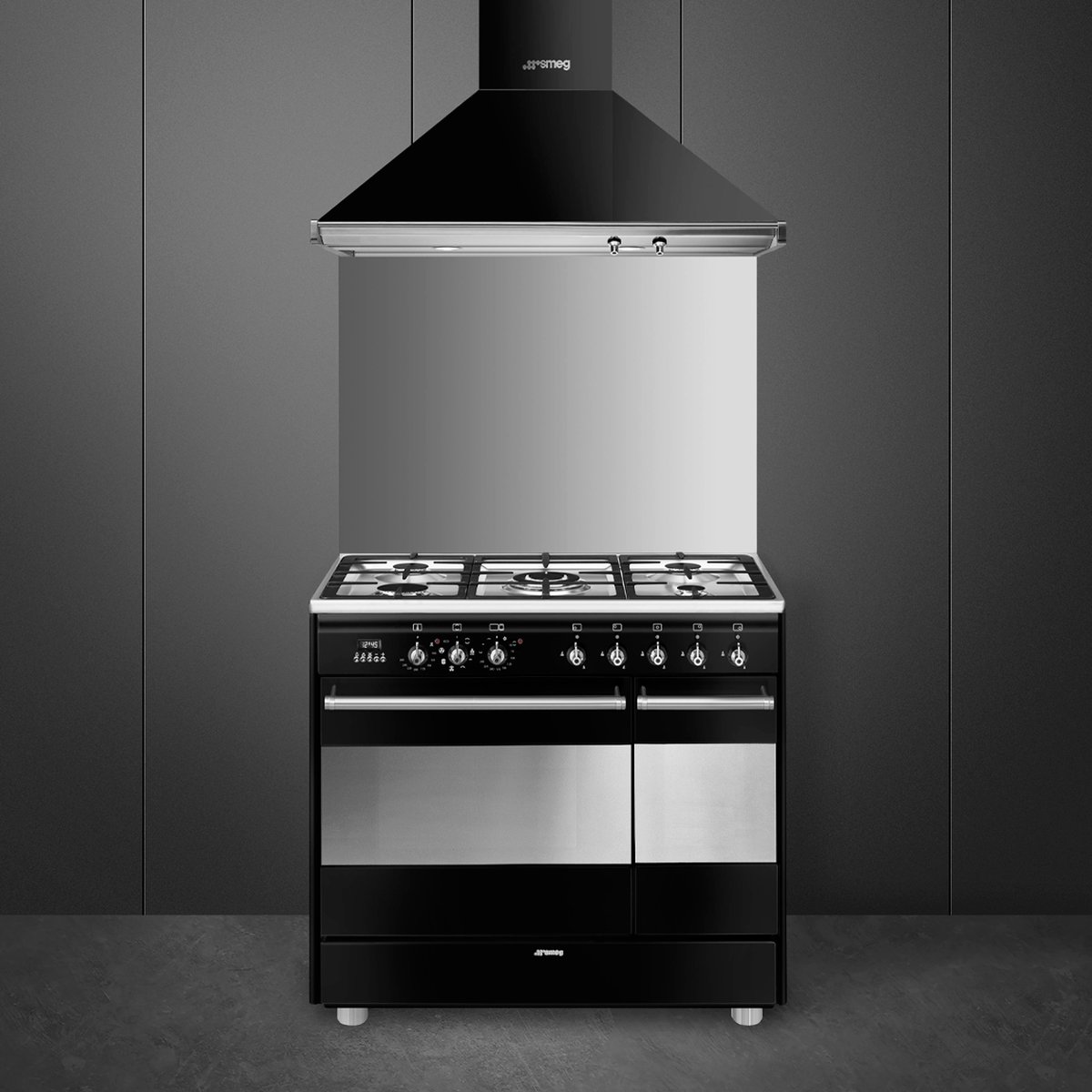 Piano de cuisson gaz 5 feux 90 cm SCB92M noir, SMEG