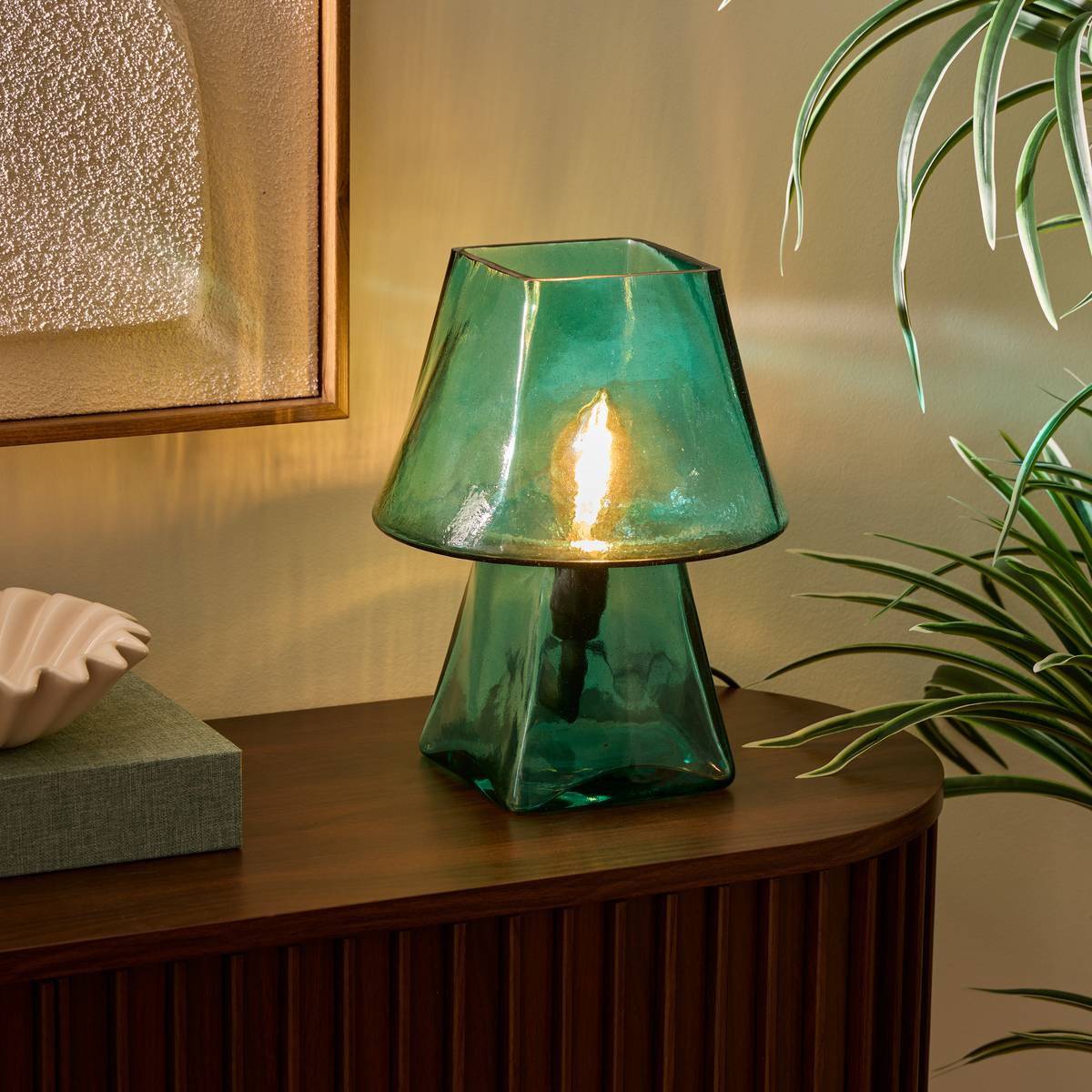 Lampe champignon en verre ELITA bleu, ATMOSPHERA