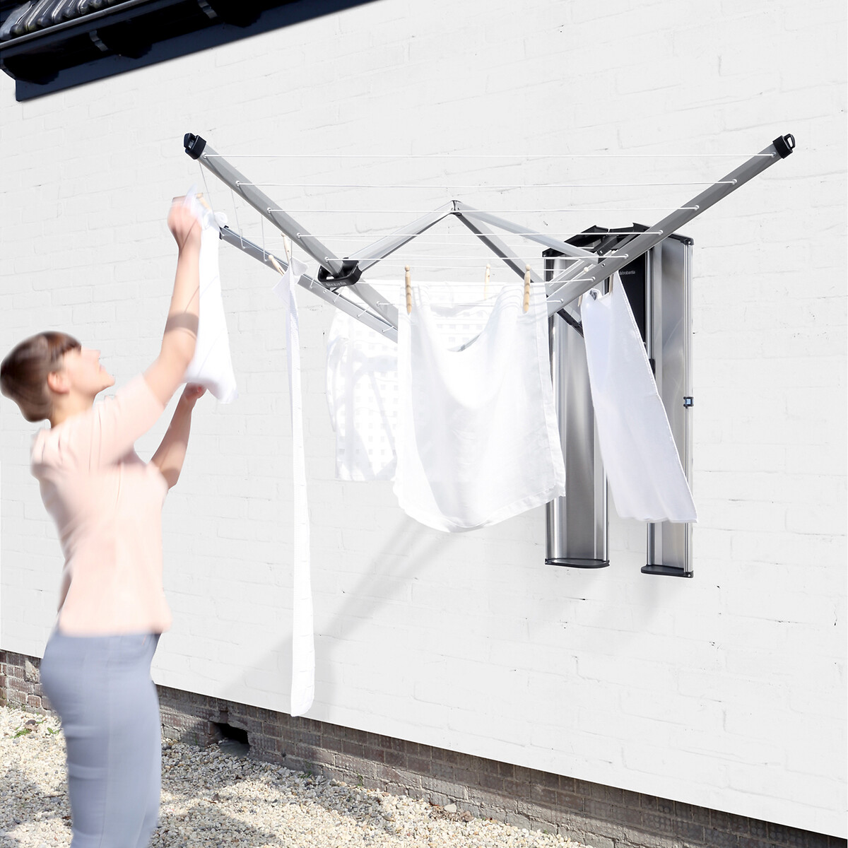 24m WallFix Washing Line with Protection Storage Box metallic grey, BRABANTIA