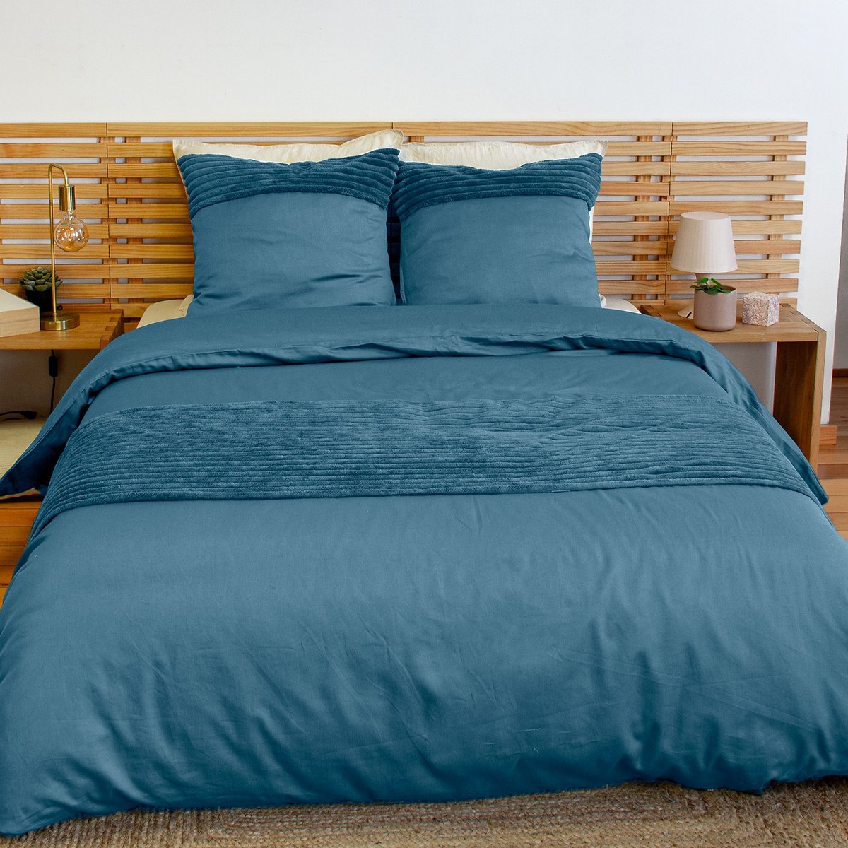 Parure de lit - housse de couette avec taies bleu paon, EDEN