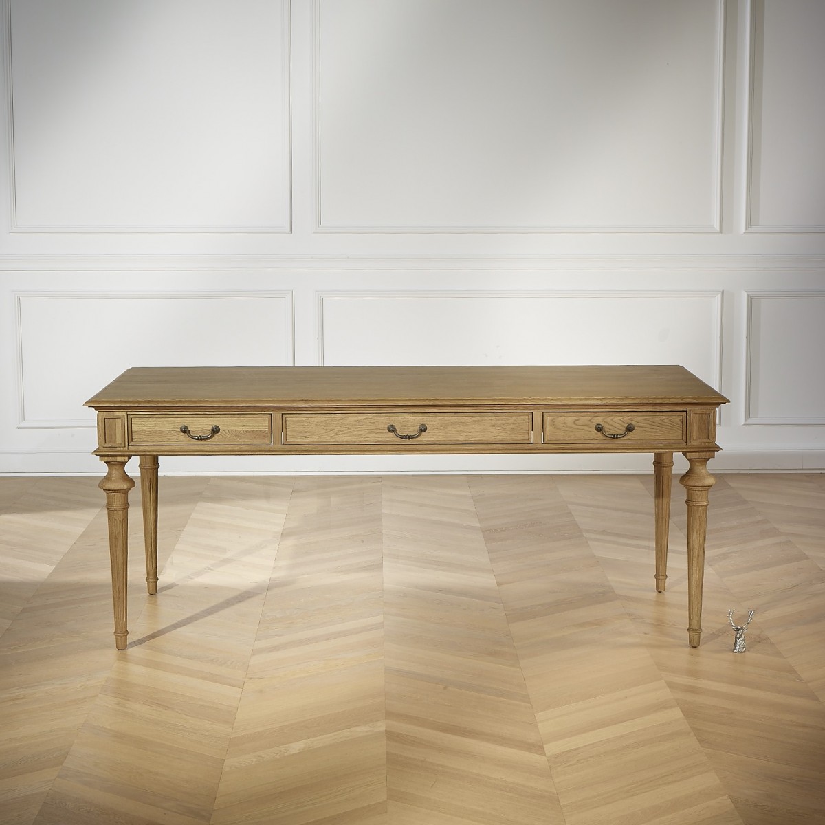 Bureau style shabby chic, plateau en chêne, 3 tiroirs MEGHAN marron, ROBIN DES BOIS