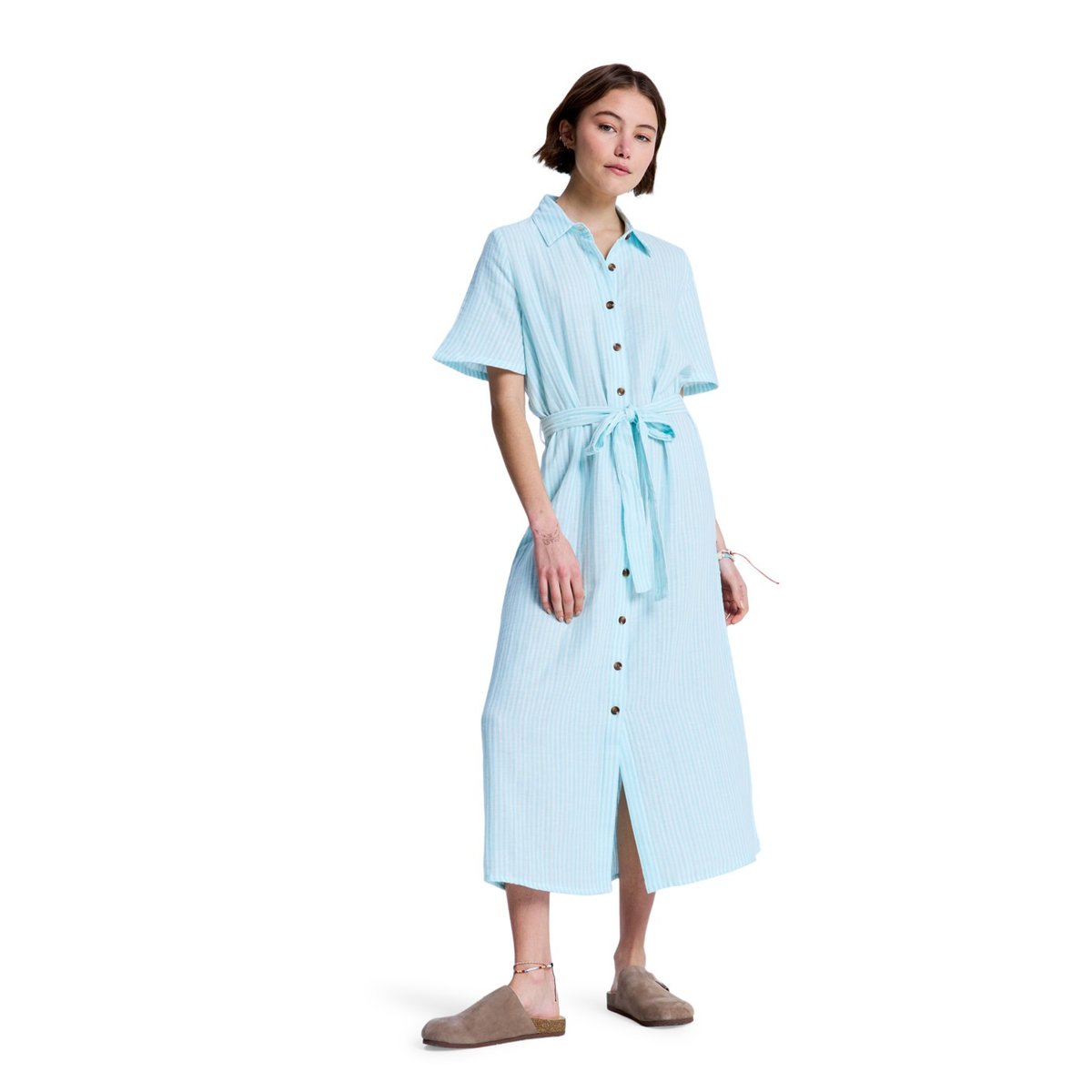 Robe chemise midi ISLAND ESCAPE STRIPE. blanc coconut milk regular stripe, ROXY