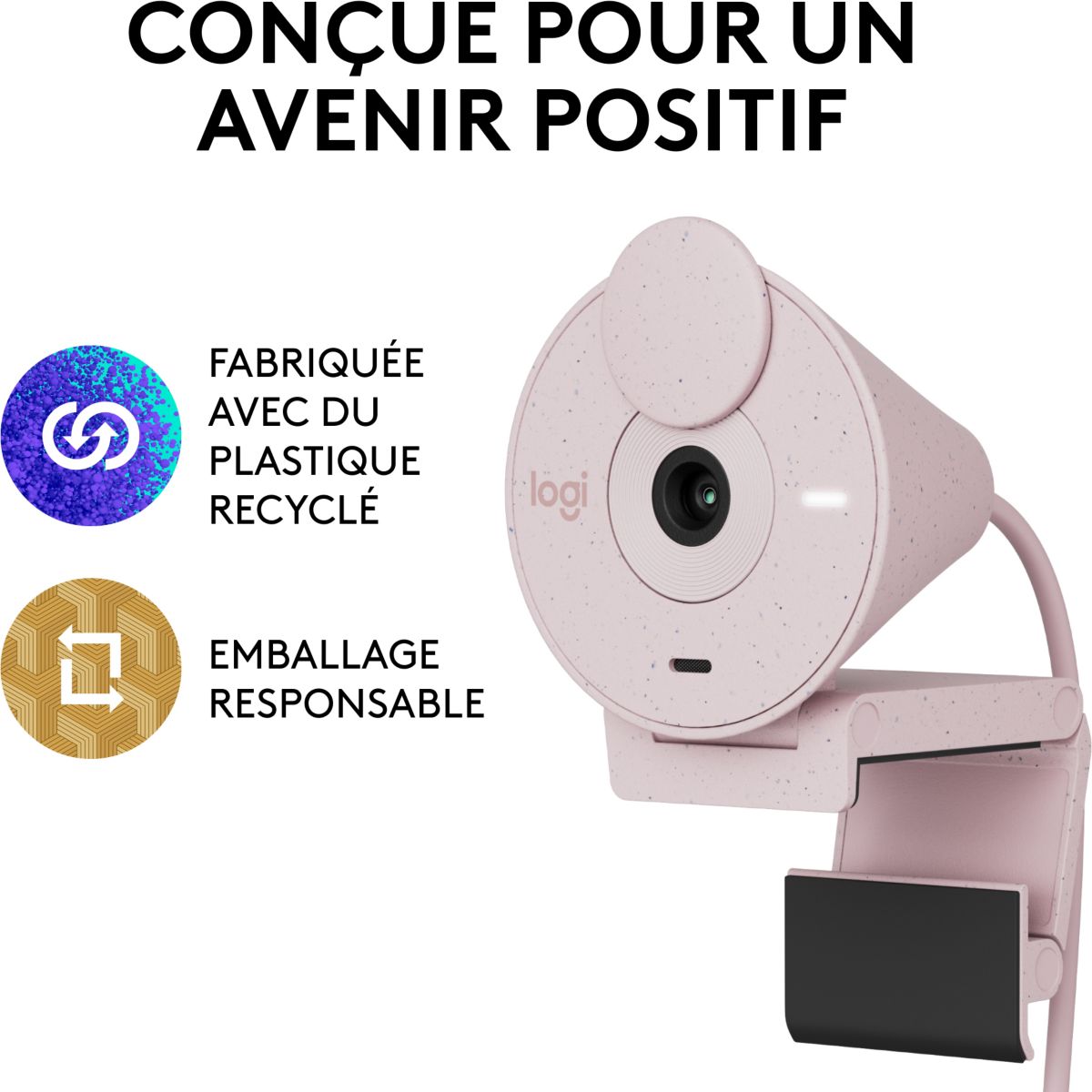 Webcam Brio 300 Full HD avec micro - Rose couleur unique, LOGITECH