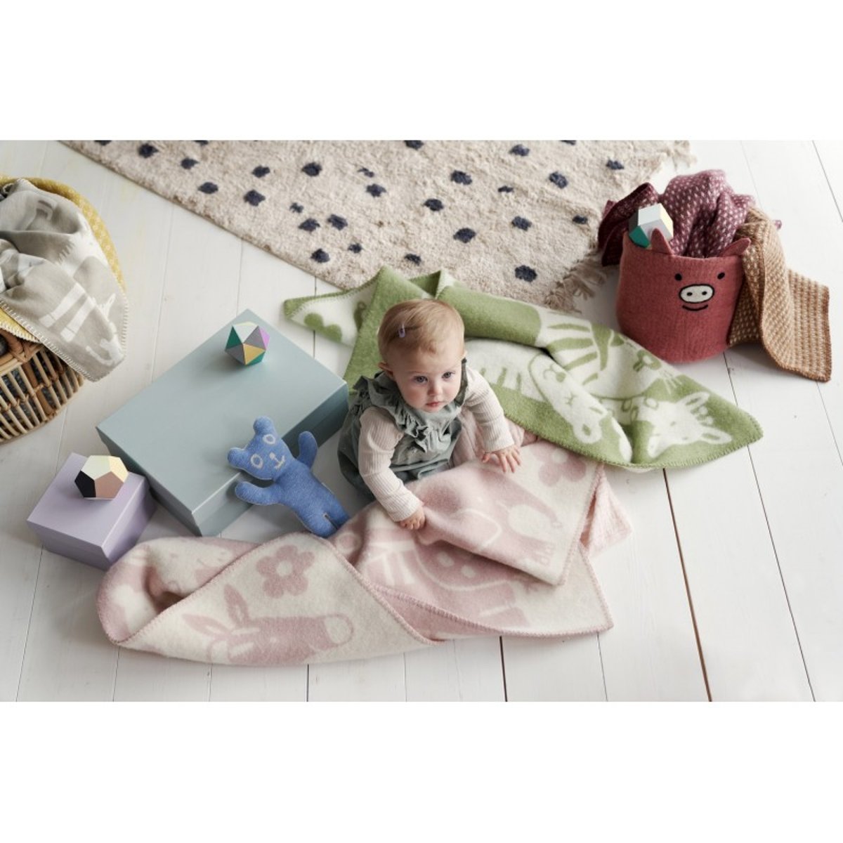 Plaid bébé laine agneau bio  Picnic rose, KLIPPAN