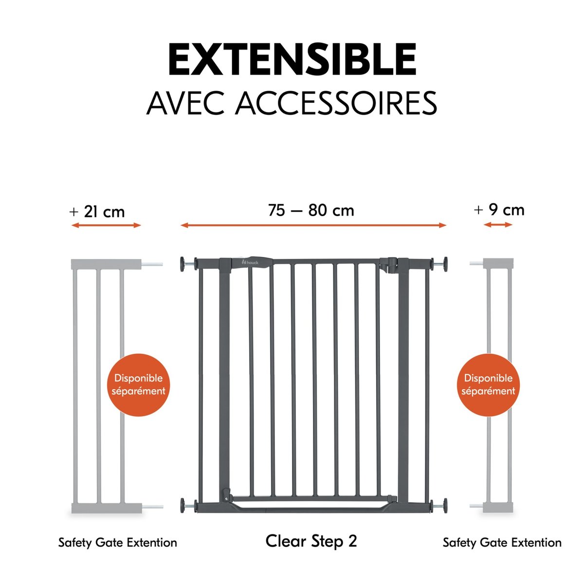 Barrière d'escalier Clear Step 2 gris foncé, HAUCK