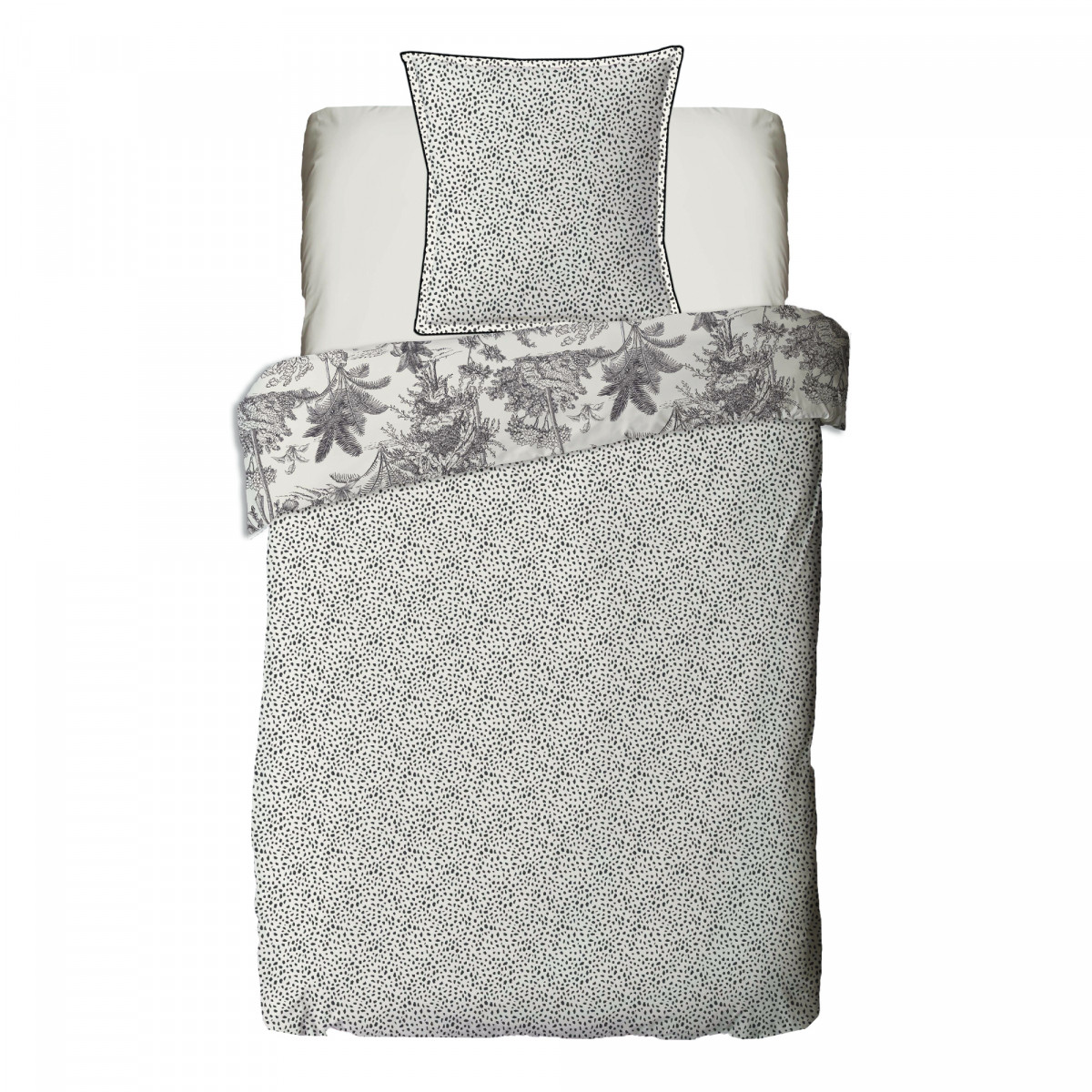 Parure de lit 1 personne en coton 57 fils imprimé blanc FAUVE blanc, FUTURE HOME