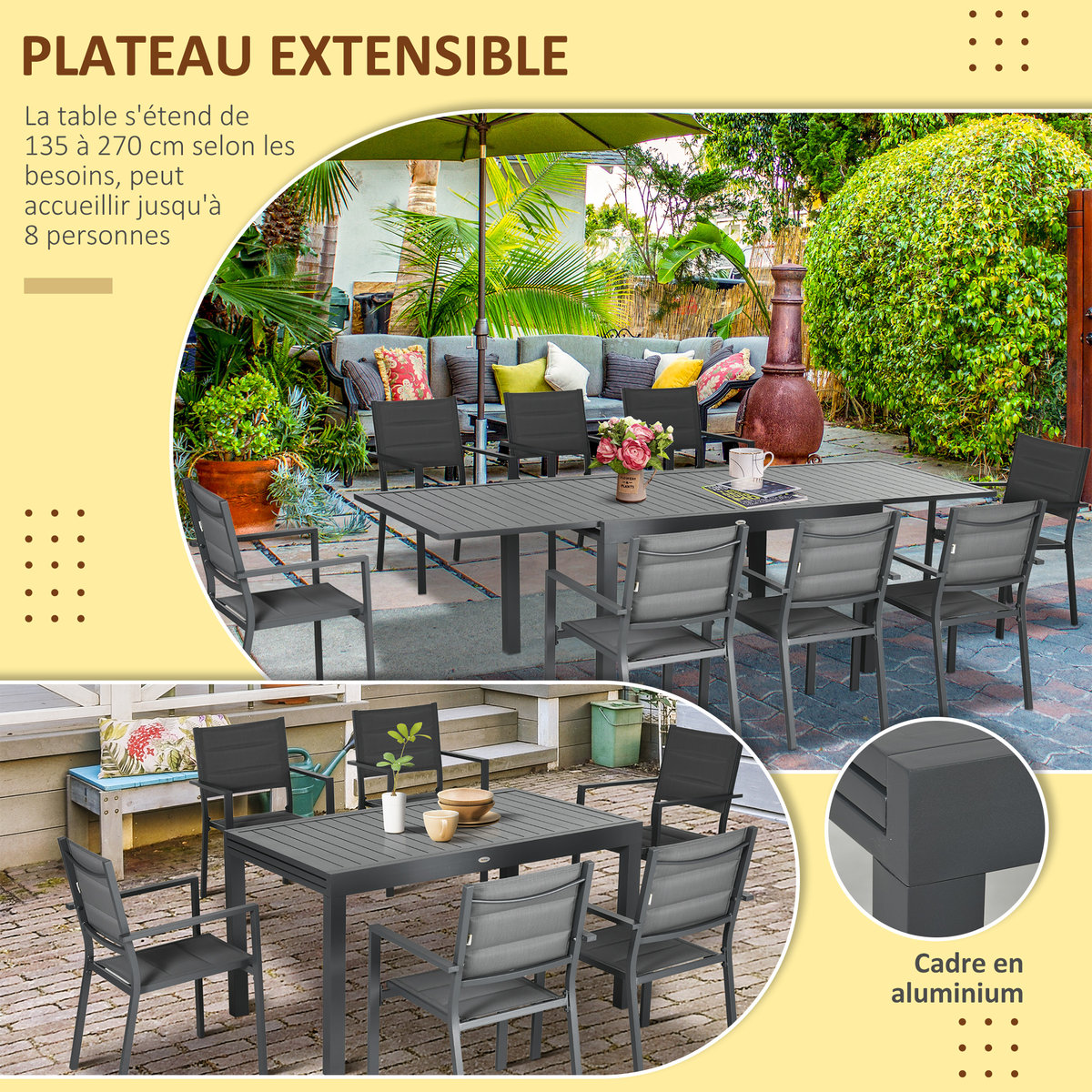 Ensemble de salon de jardin Aluminium Gris noir, OUTSUNNY