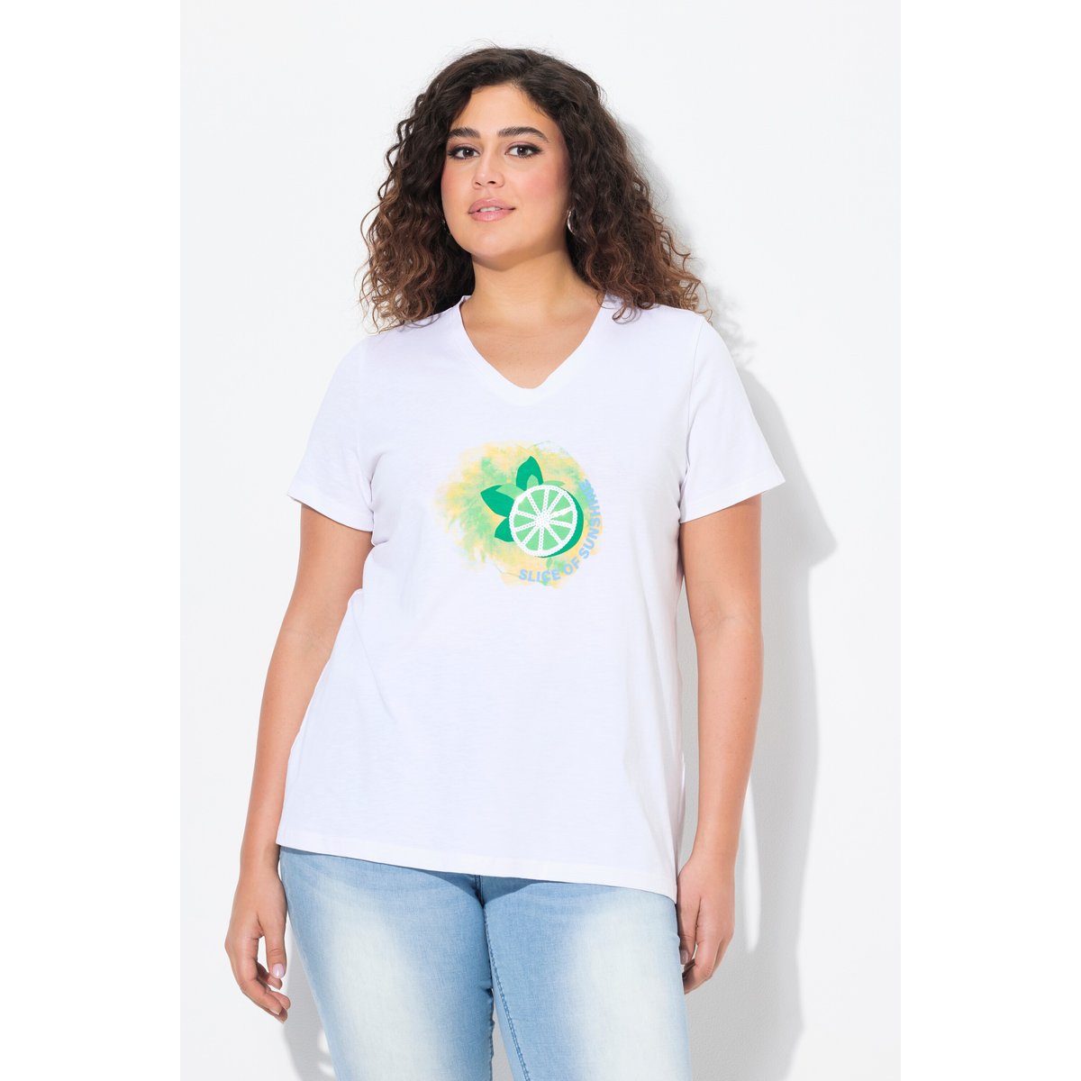 T-shirt, motif citrons. Manches courtes blanc neige, ULLA POPKEN