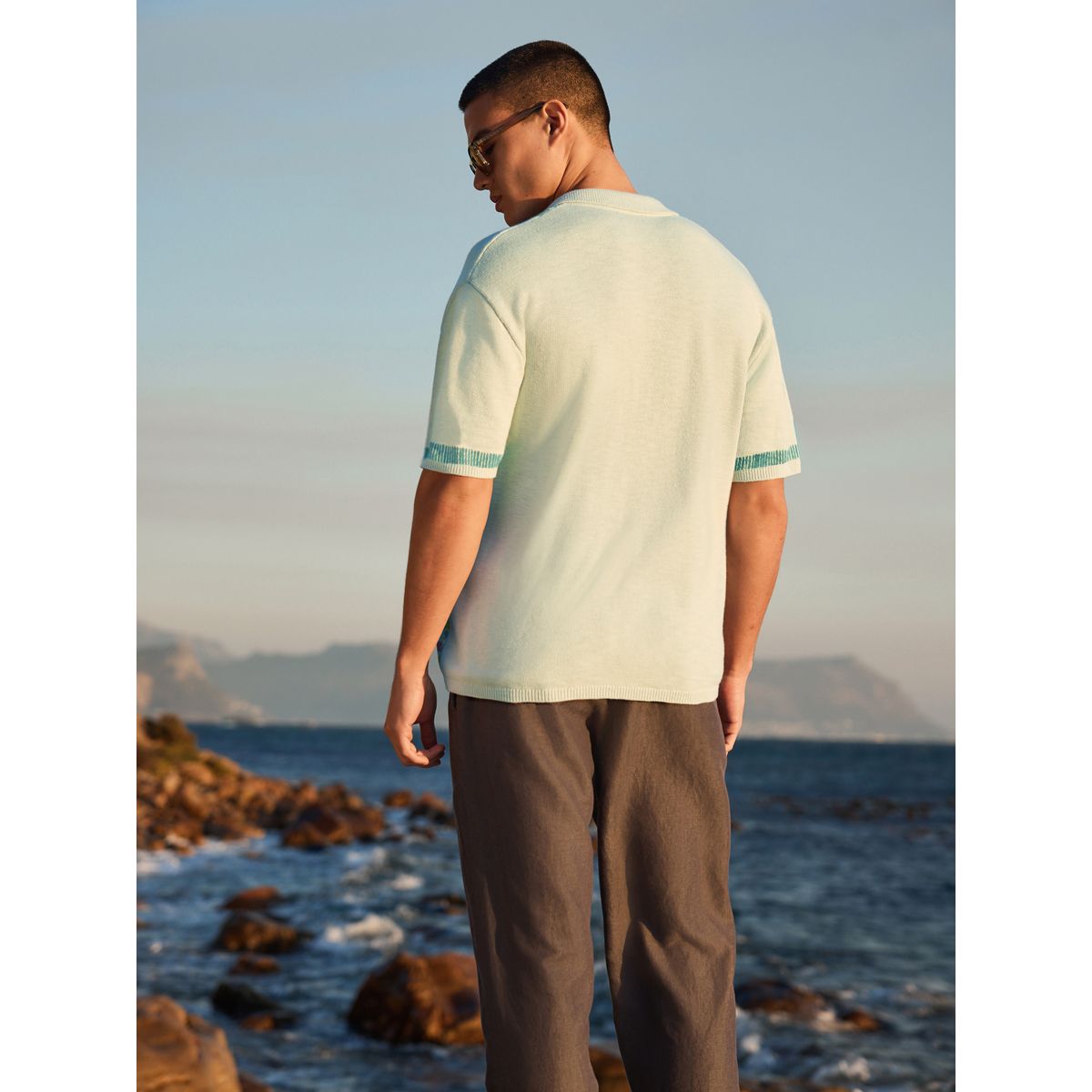 Chemise en maille à imprimé paysage bleu clair, NEXT