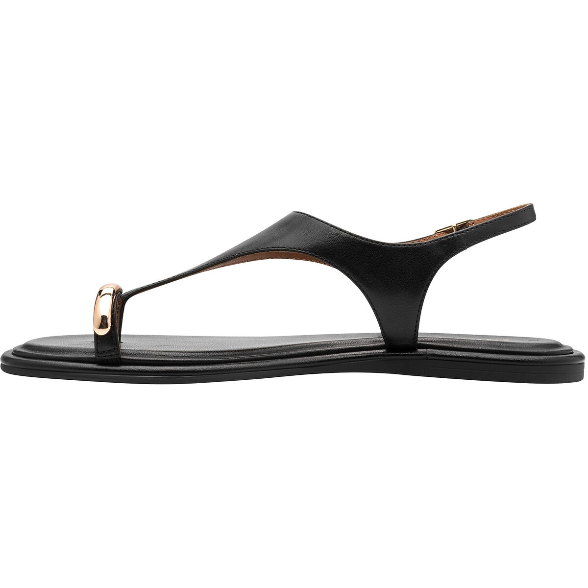 Sandales plates en cuir, passe-pouce bijou noir, TAMARIS