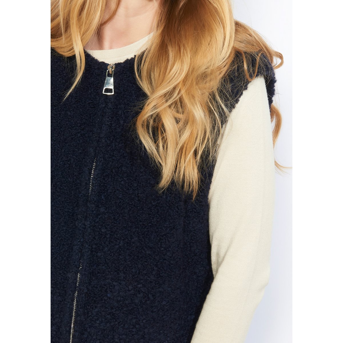 Gilet zippé effet moutonné bleu marine, LOLALIZA