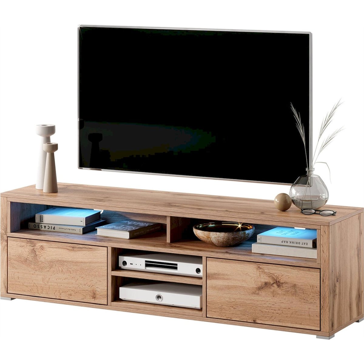 Meuble tv LAKSA en bois avec LED bois clair et noir, RECOLLECTION