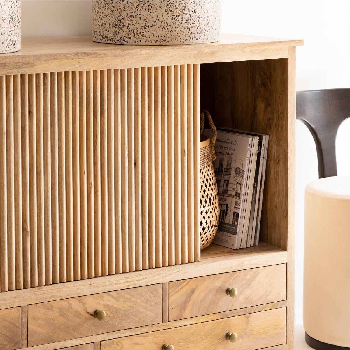 Meuble sous vasque en bois de manguier LIORA bois clair, MADE IN MEUBLES