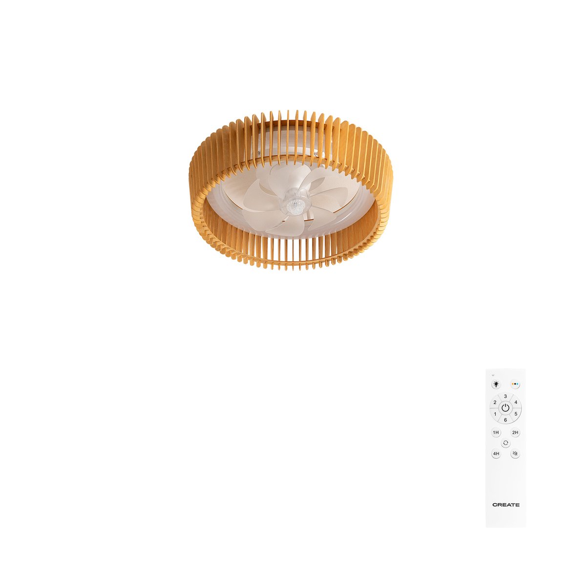 Ventilateur de plafond 20W avec lumière et télécommande WIND CRAFT effet bois clair/bois clair, CREATE