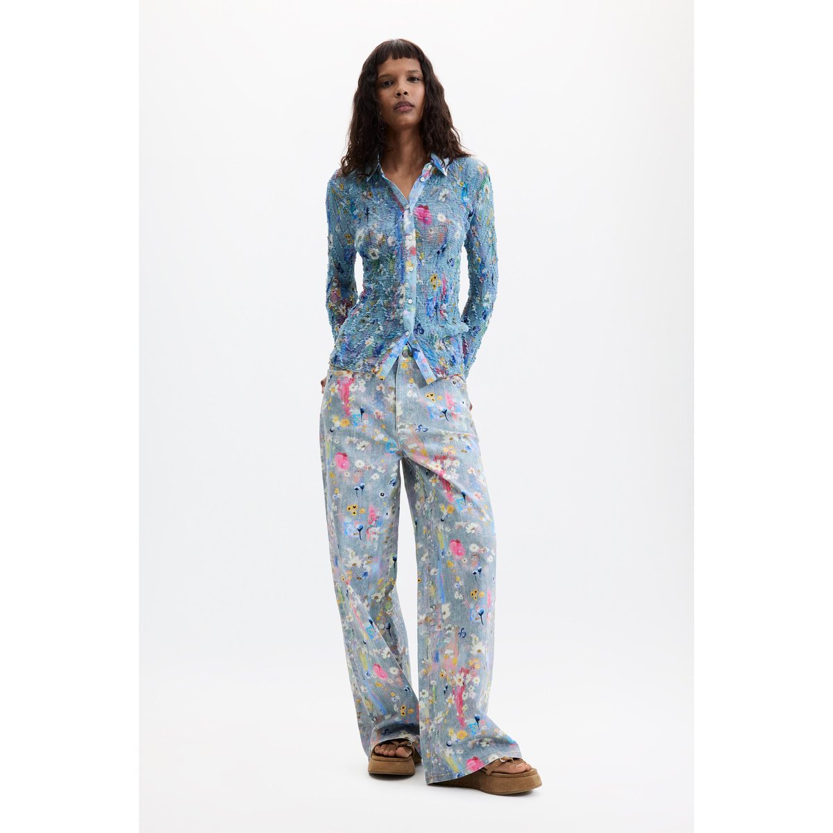 Chemise à imprimé floral gris, DESIGUAL