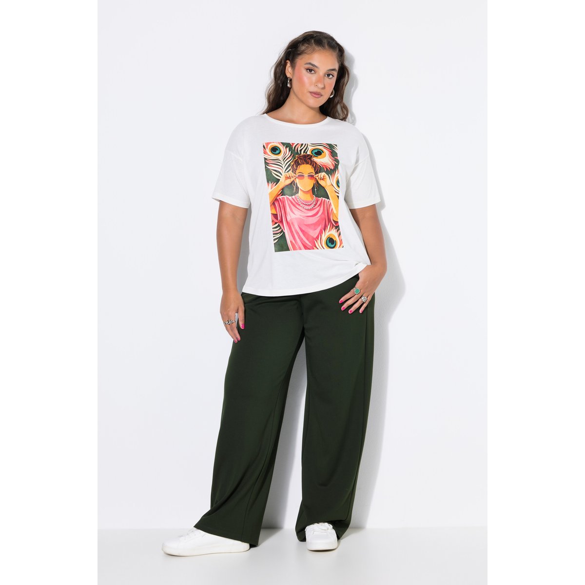 T-shirt, coupe oversize, motif plume de paon blanc cassé, STUDIO UNTOLD